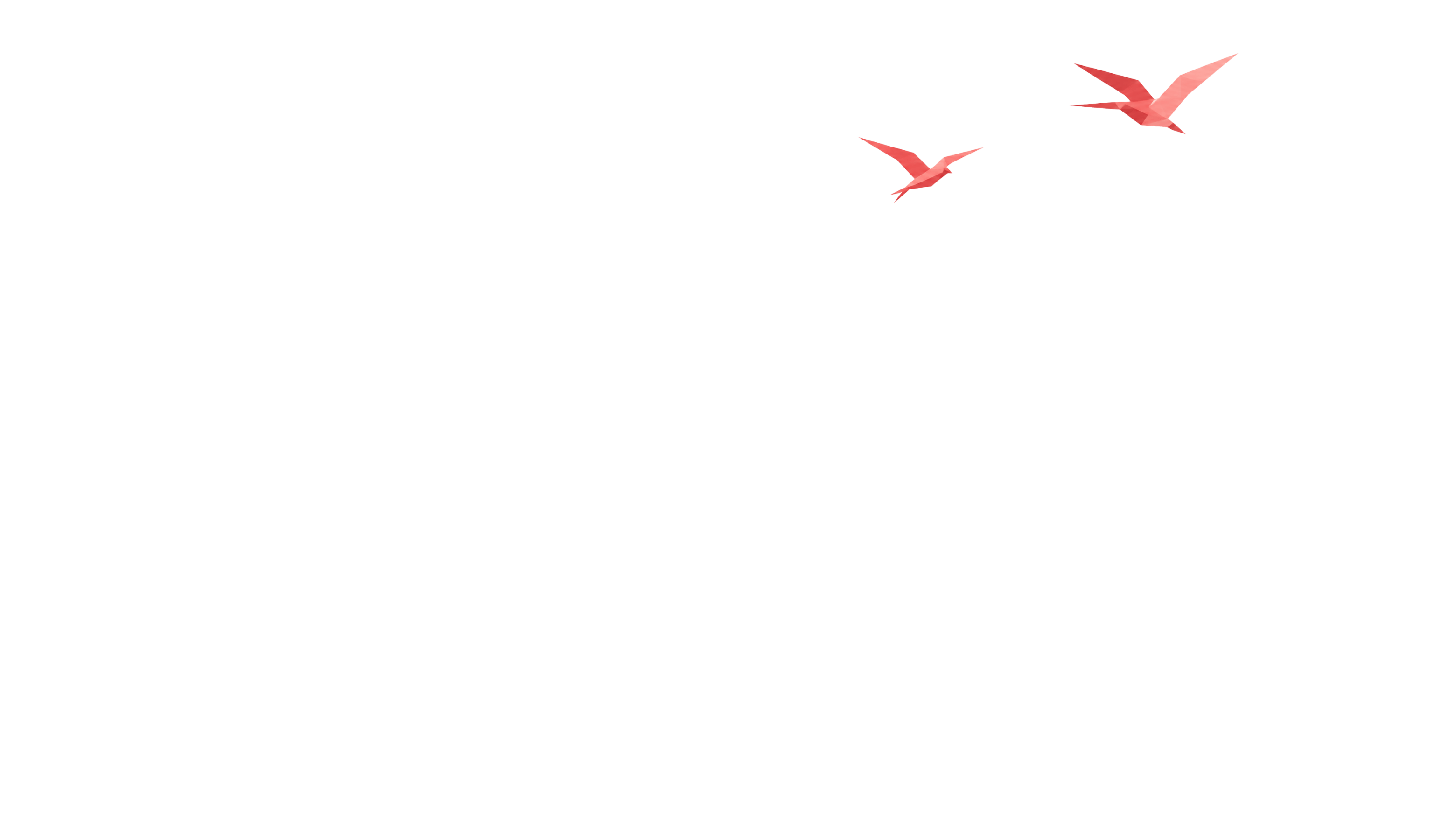 Two red origami birds