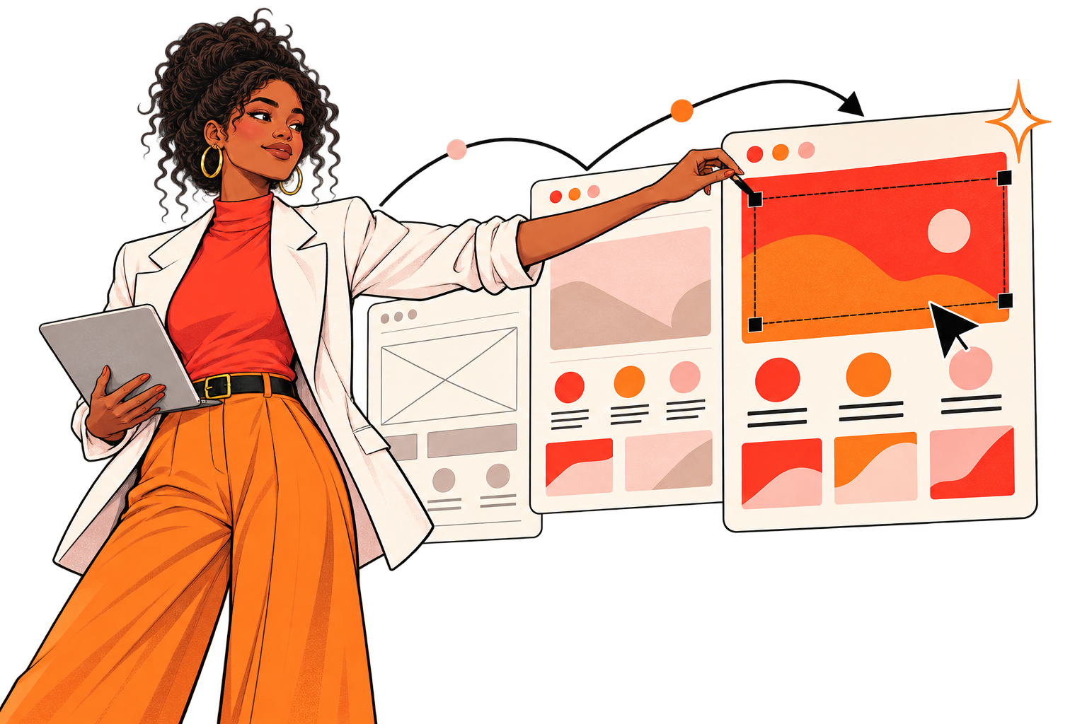 A creative director moving a website from wireframe to a polished responsive design.