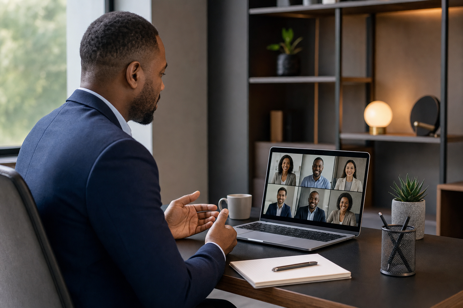 Professional joining a remote business video call