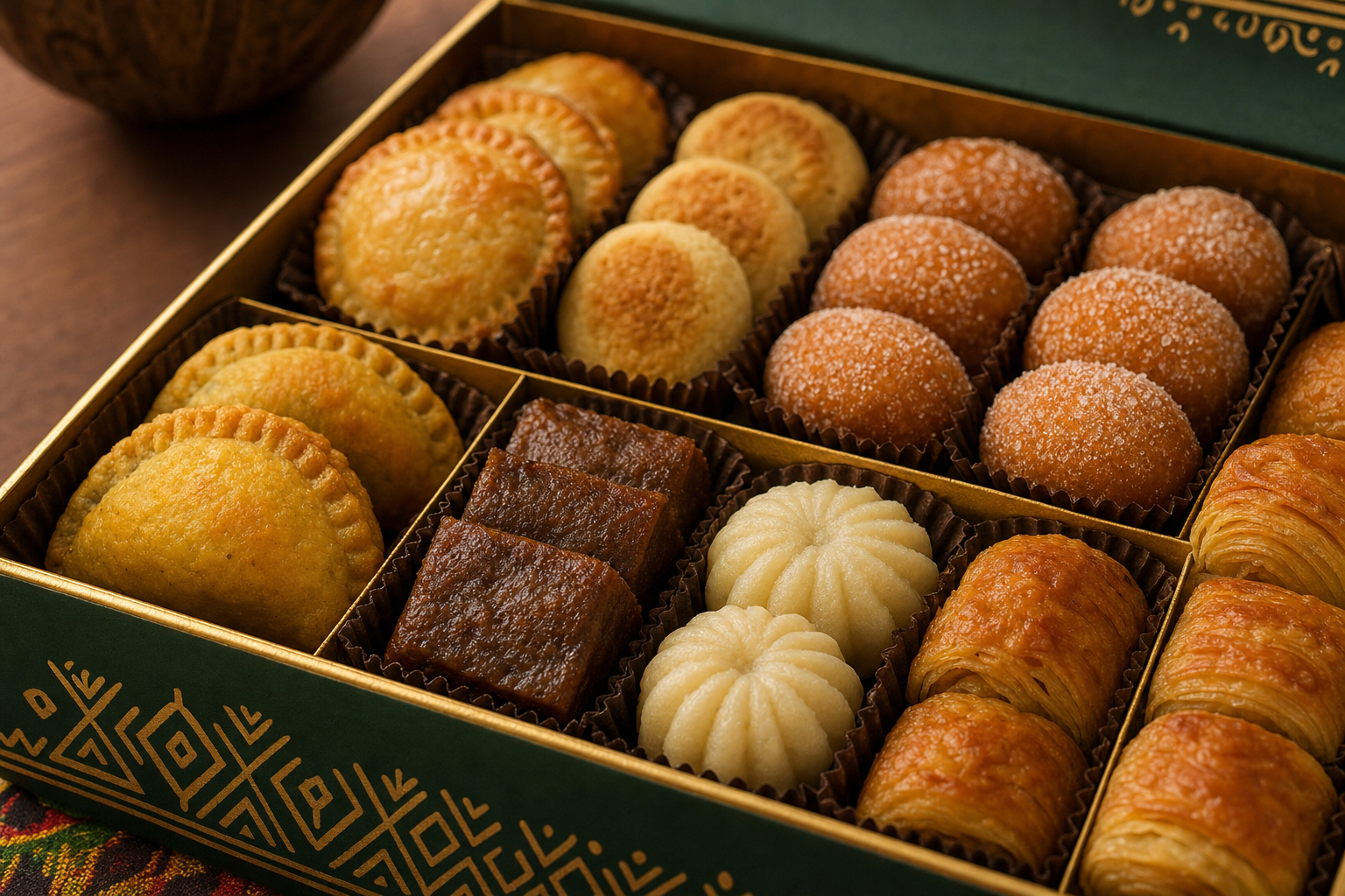 Concept close-up of a proposed Ghanaian-inspired pastry assortment.